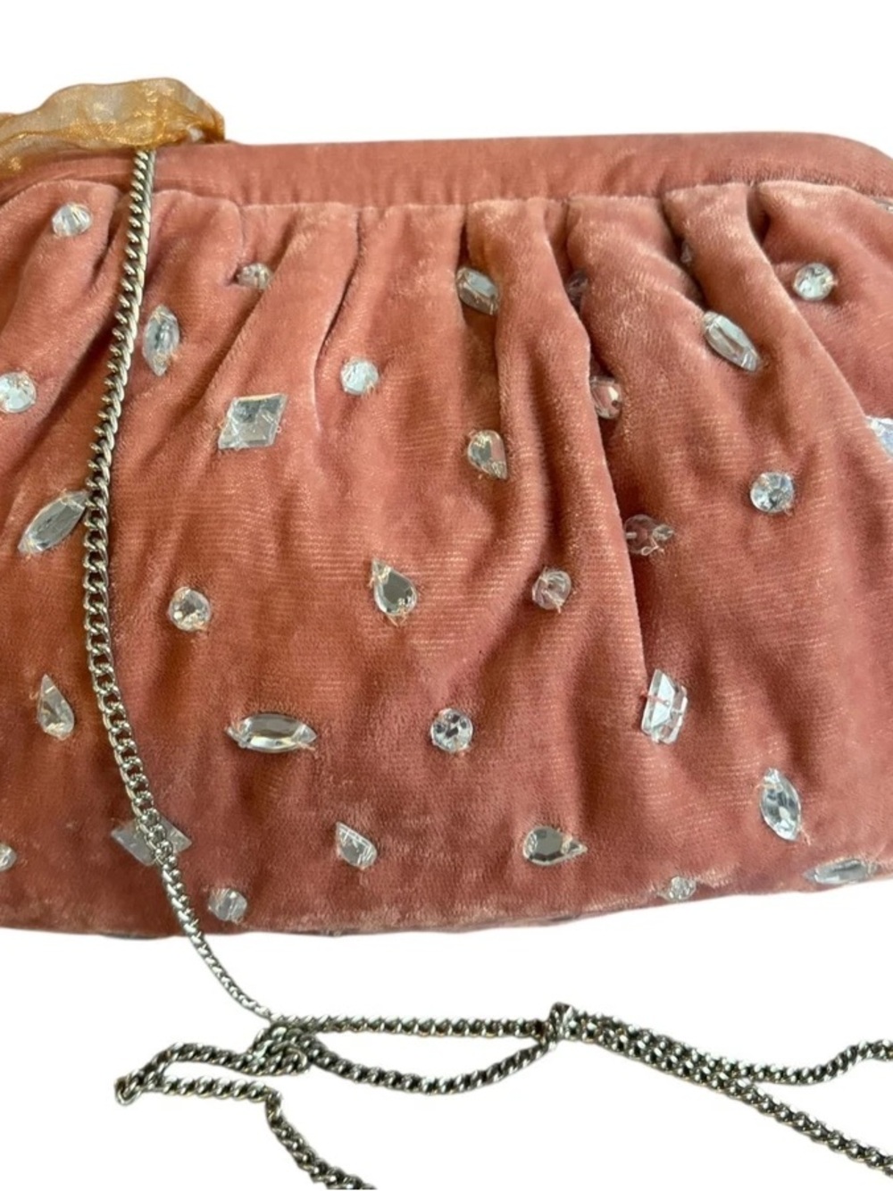 From India To You Velvet dusty rose Beaded Clutch Chain Crossbody Bag NWT